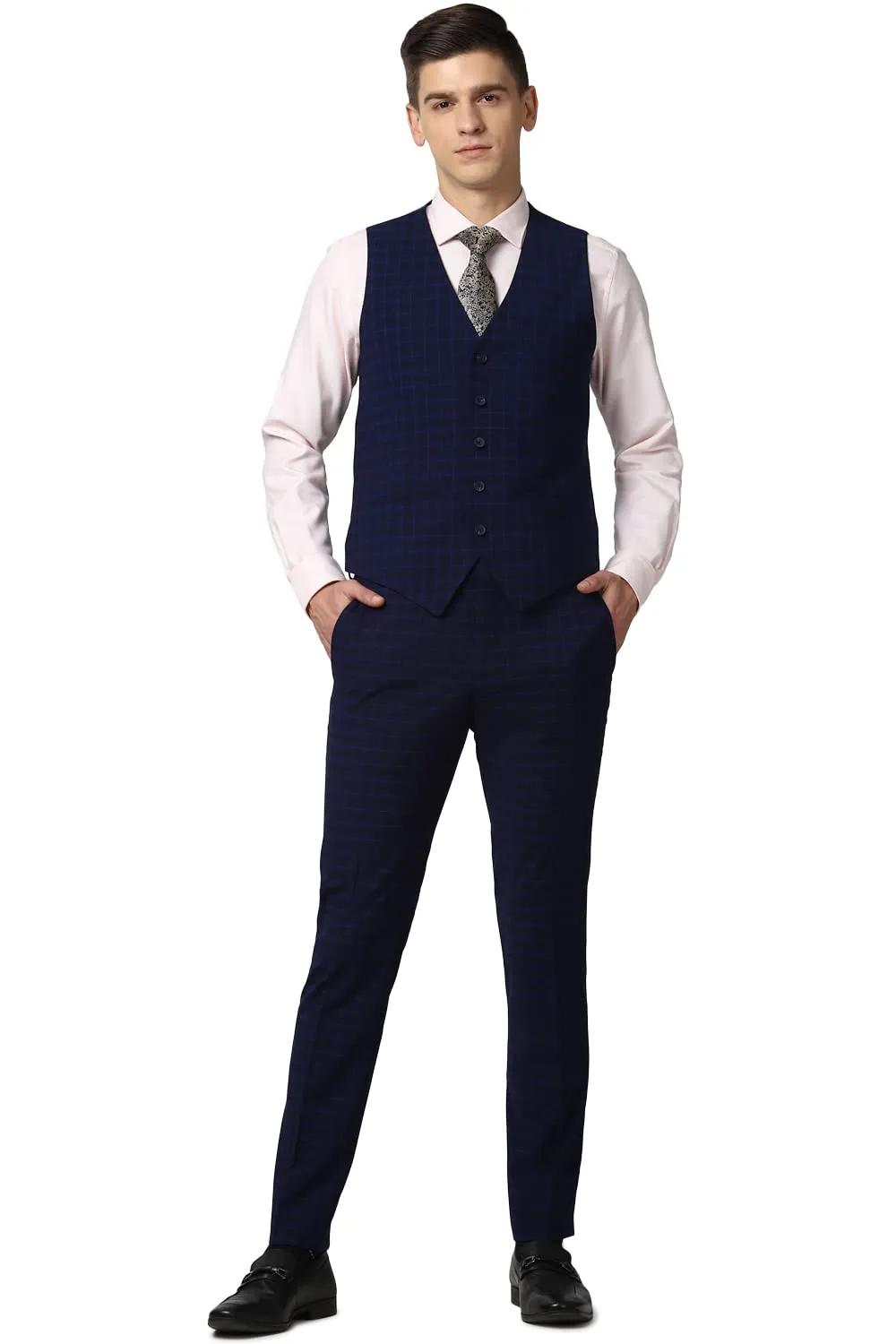 Peter England Men's Polyester Blend Three Piece Suit (PIS3WNSPS37130_Navy_38)