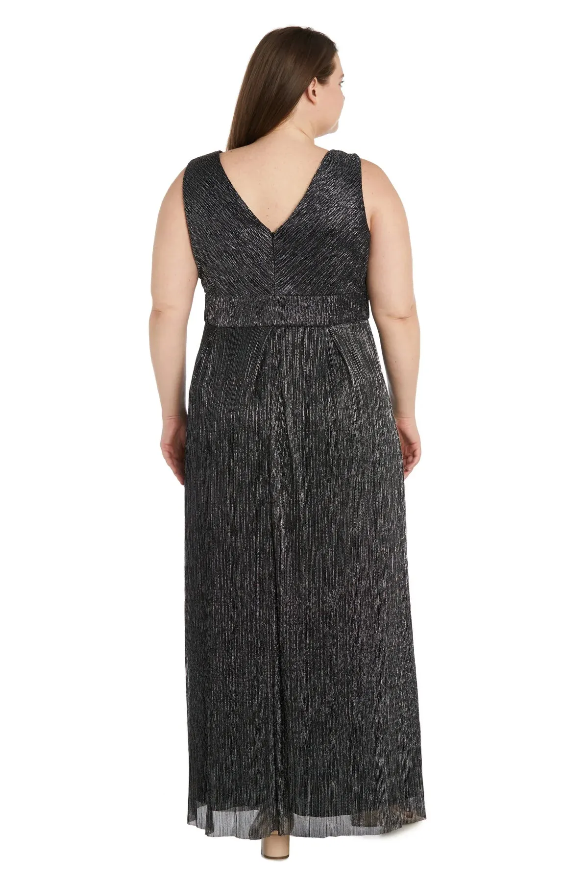 Plus size Sleeveless Crinkle Rhinestone Waist Gown- Evening Gown