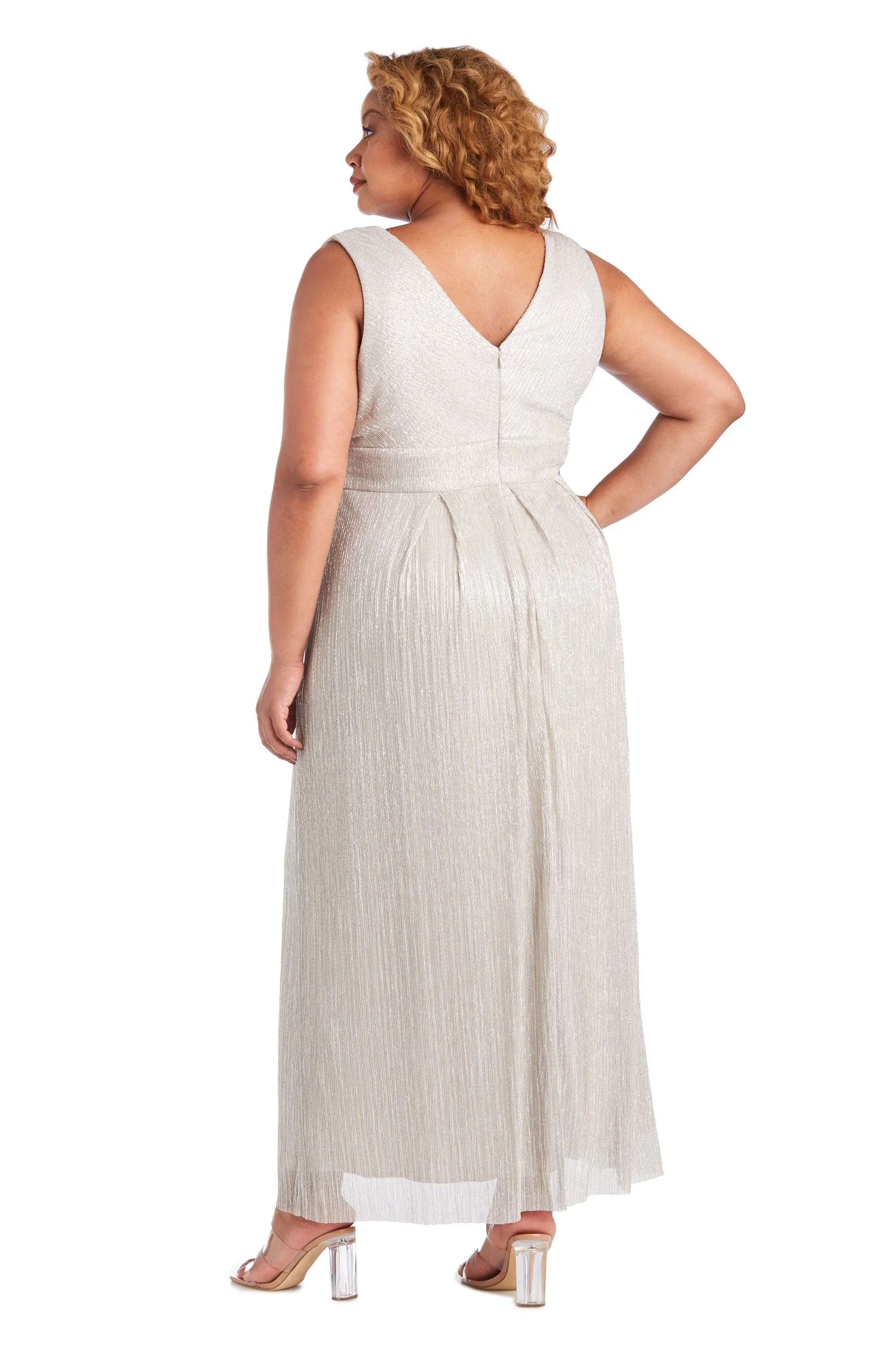 Plus size Sleeveless Crinkle Rhinestone Waist Gown- Evening Gown