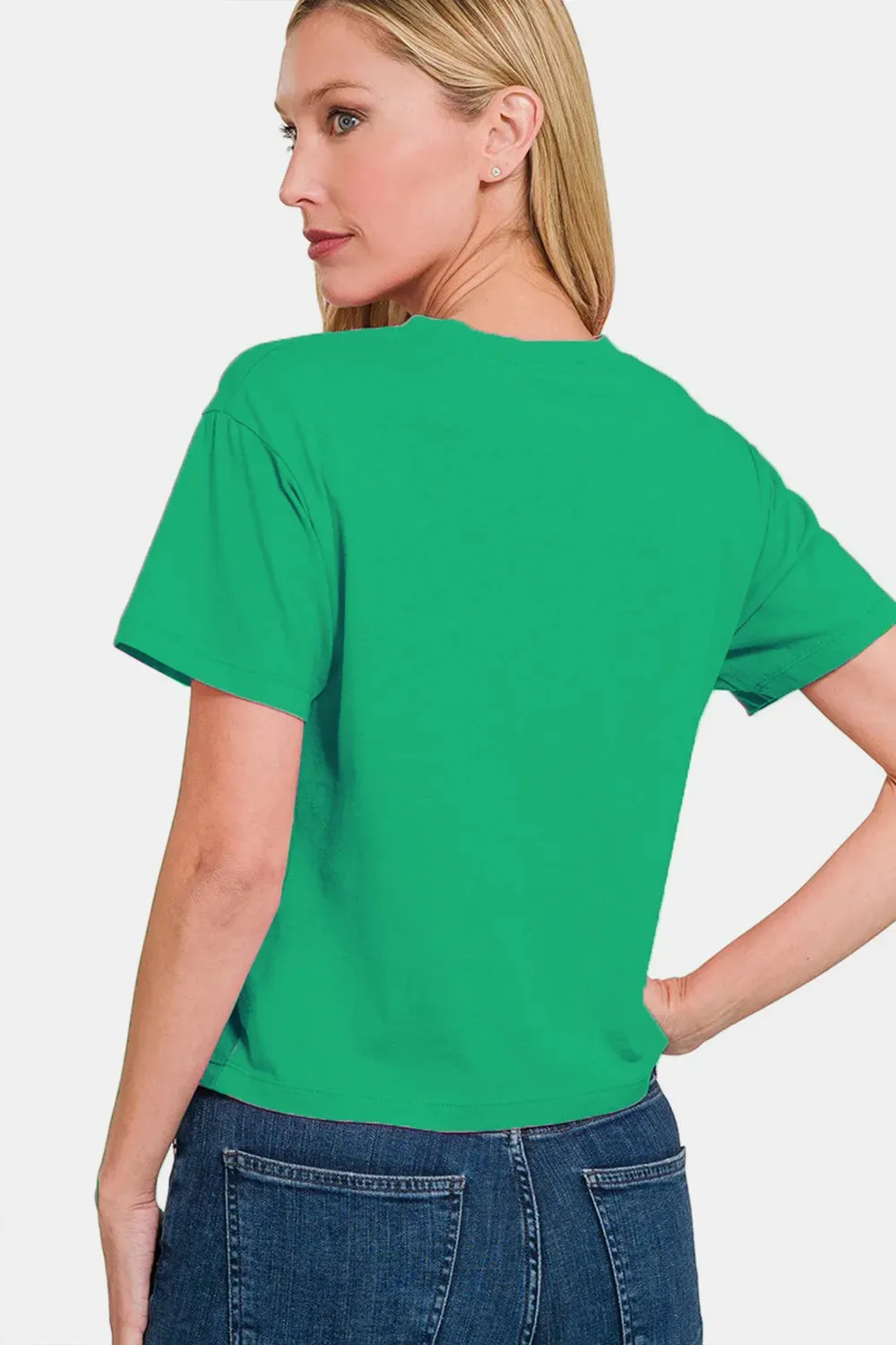 Round Neck Short Sleeve Cropped T-Shirt