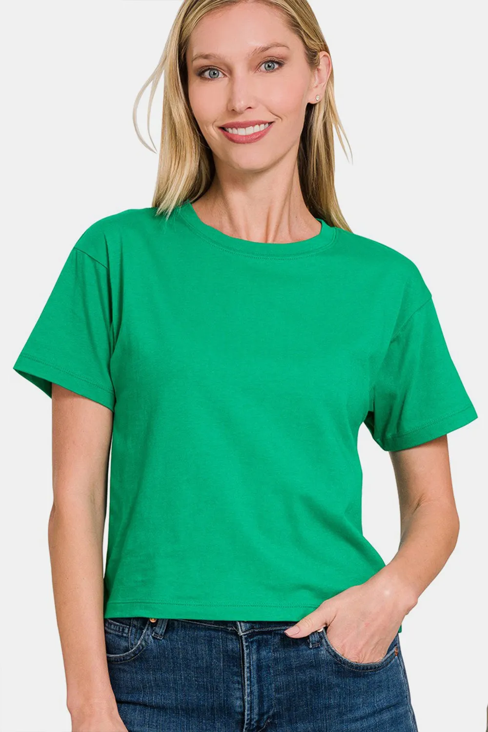 Round Neck Short Sleeve Cropped T-Shirt