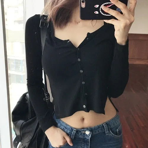 Spring Sexy Elastic Korean Style Skinny Slim Fit Long Sleeve Tops #2231