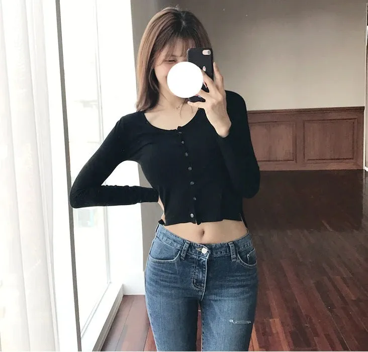 Spring Sexy Elastic Korean Style Skinny Slim Fit Long Sleeve Tops #2231