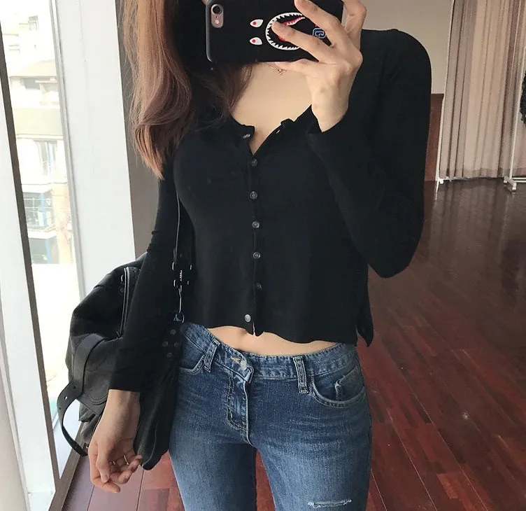 Spring Sexy Elastic Korean Style Skinny Slim Fit Long Sleeve Tops #2231