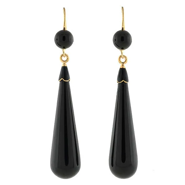 Victorian 14kt Carved Onyx Teardrop Earrings