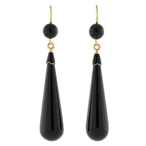 Victorian 14kt Carved Onyx Teardrop Earrings