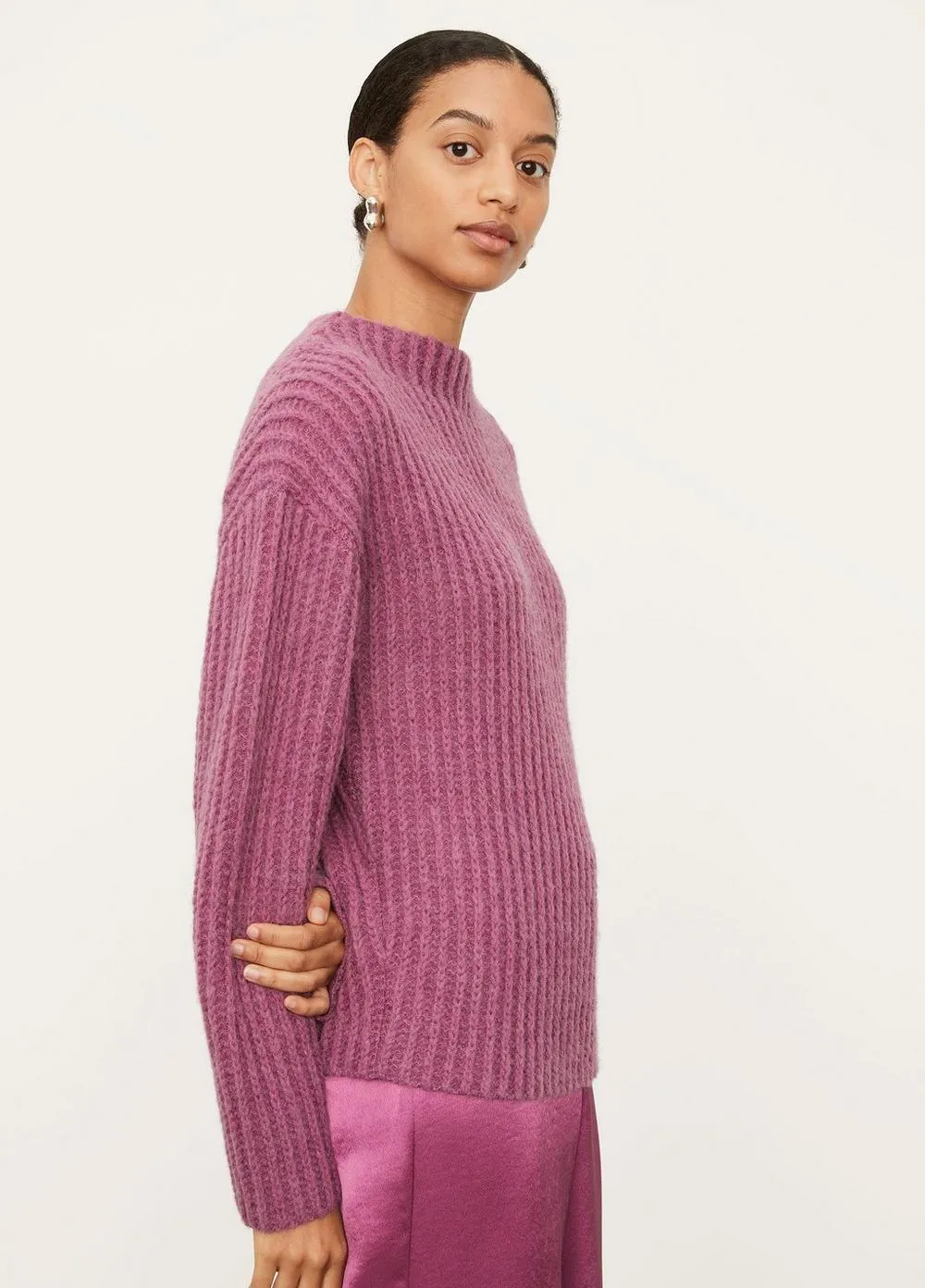 Vince - Ribbed Funnel Neck in Dark Hollyhock