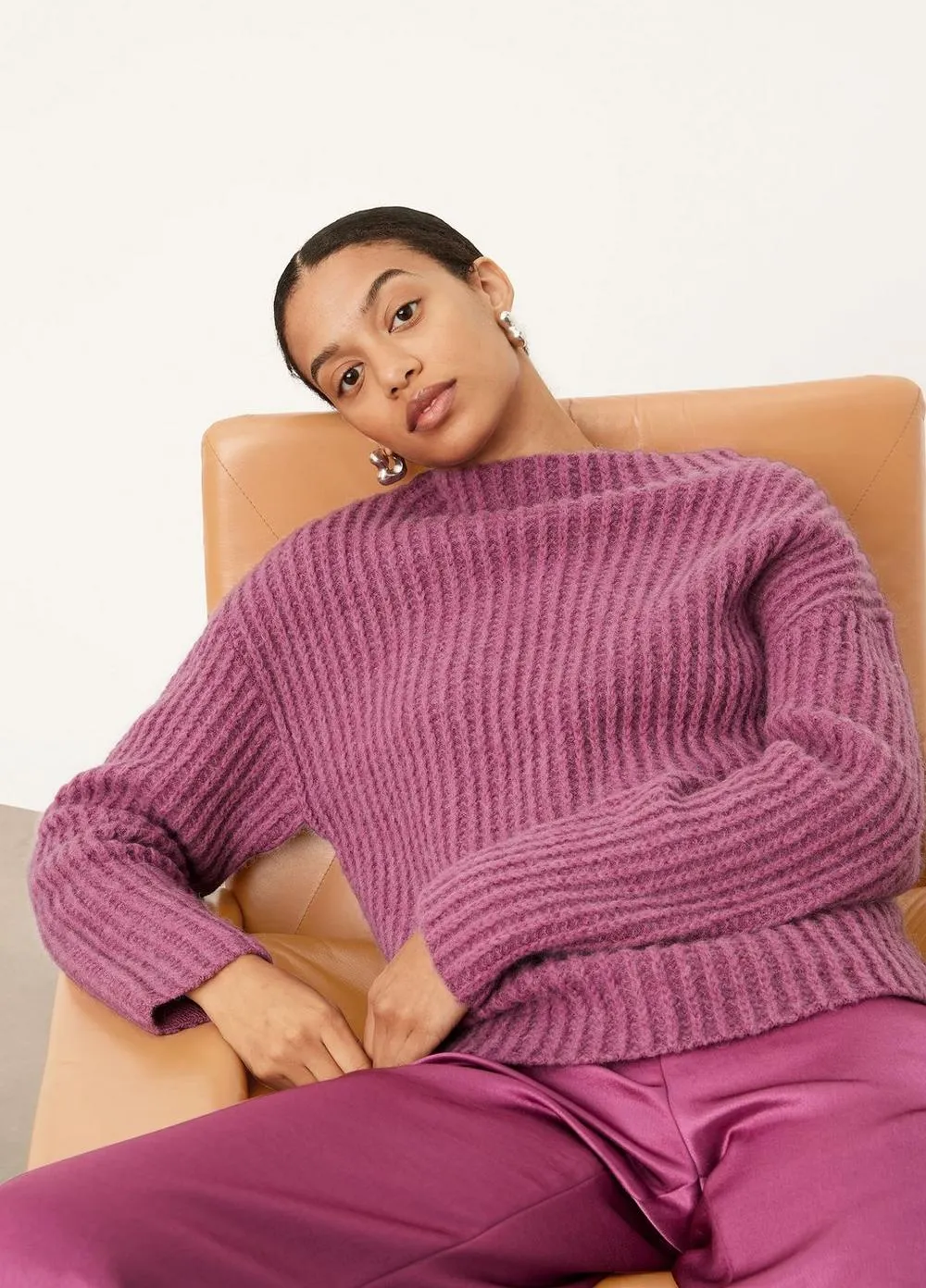 Vince - Ribbed Funnel Neck in Dark Hollyhock