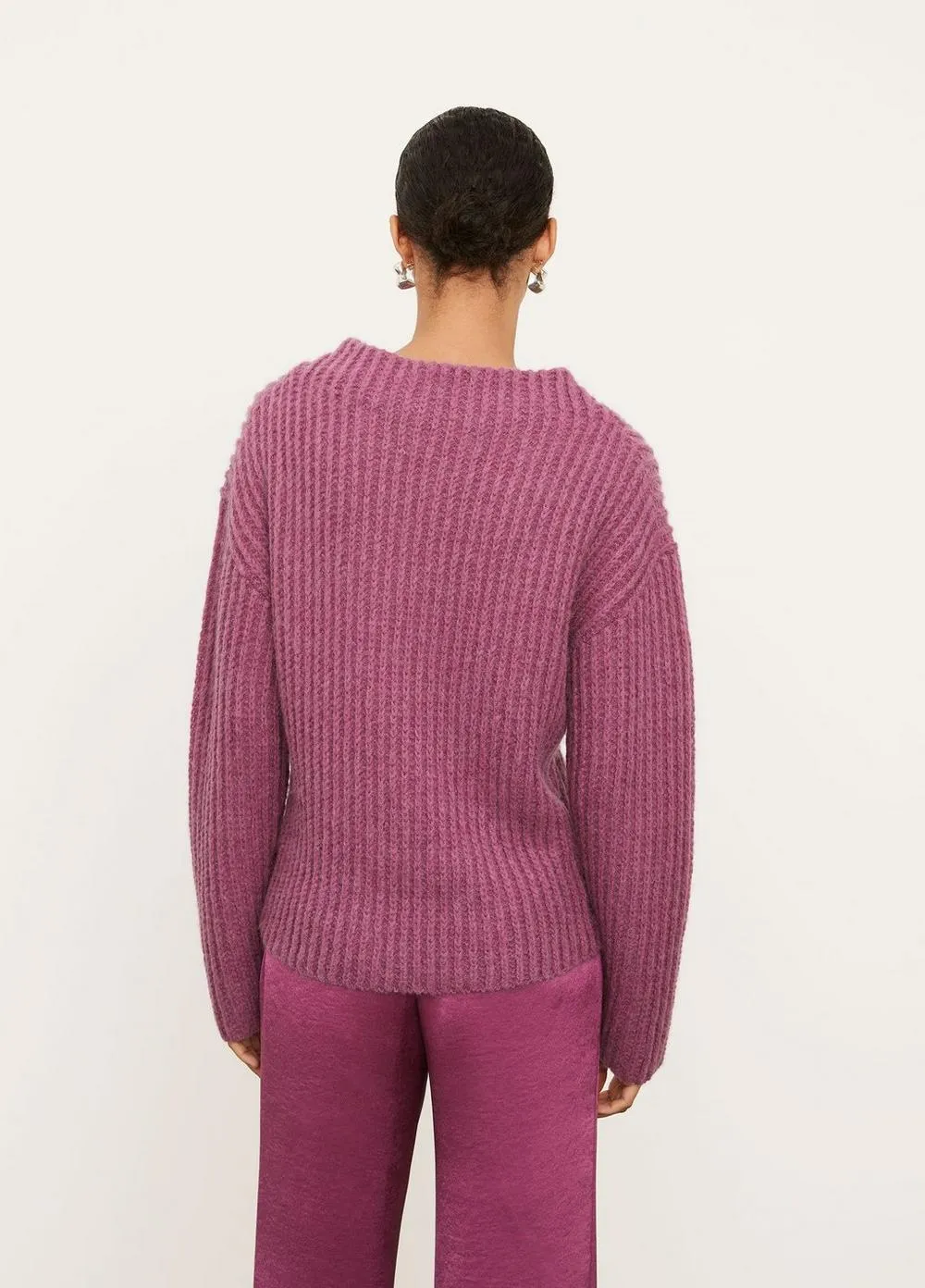 Vince - Ribbed Funnel Neck in Dark Hollyhock