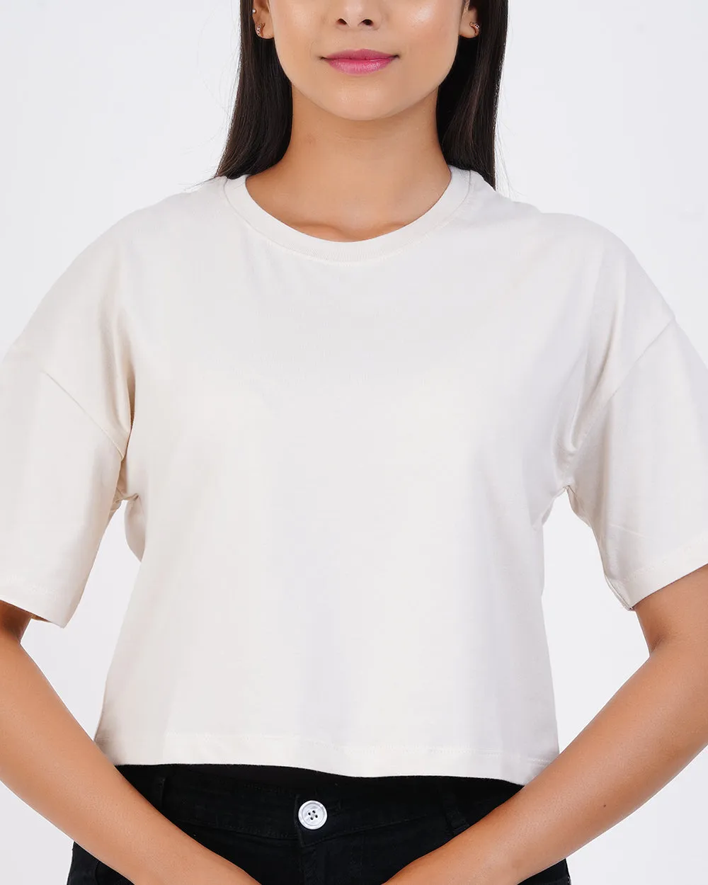 Women Cream Crop Tees