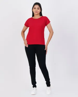 Women Maroon Dolman Sleeve Boxy Tees