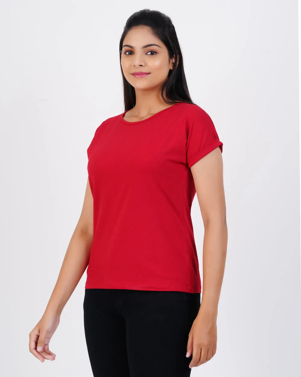 Women Maroon Dolman Sleeve Boxy Tees