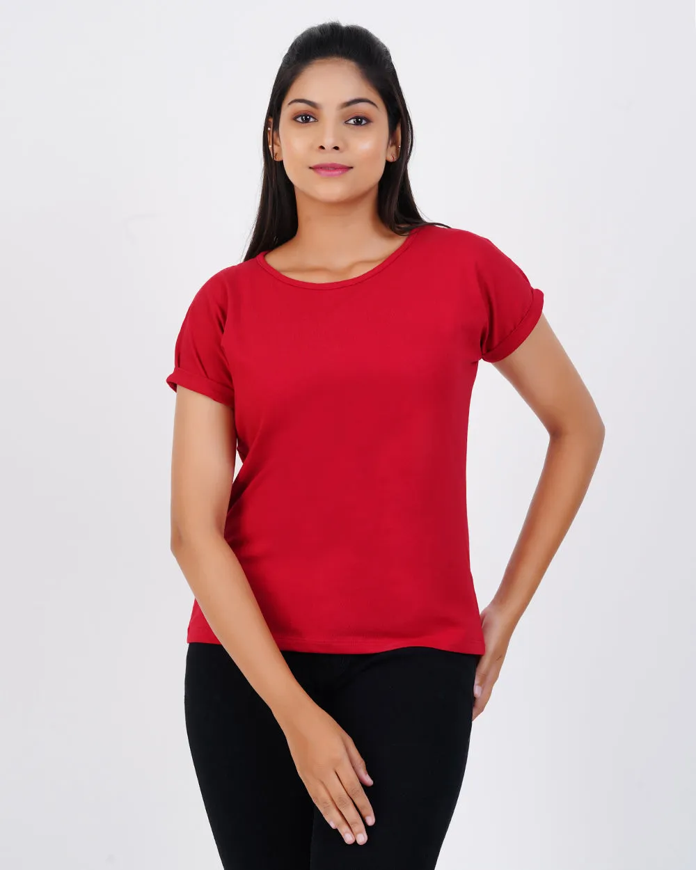 Women Maroon Dolman Sleeve Boxy Tees