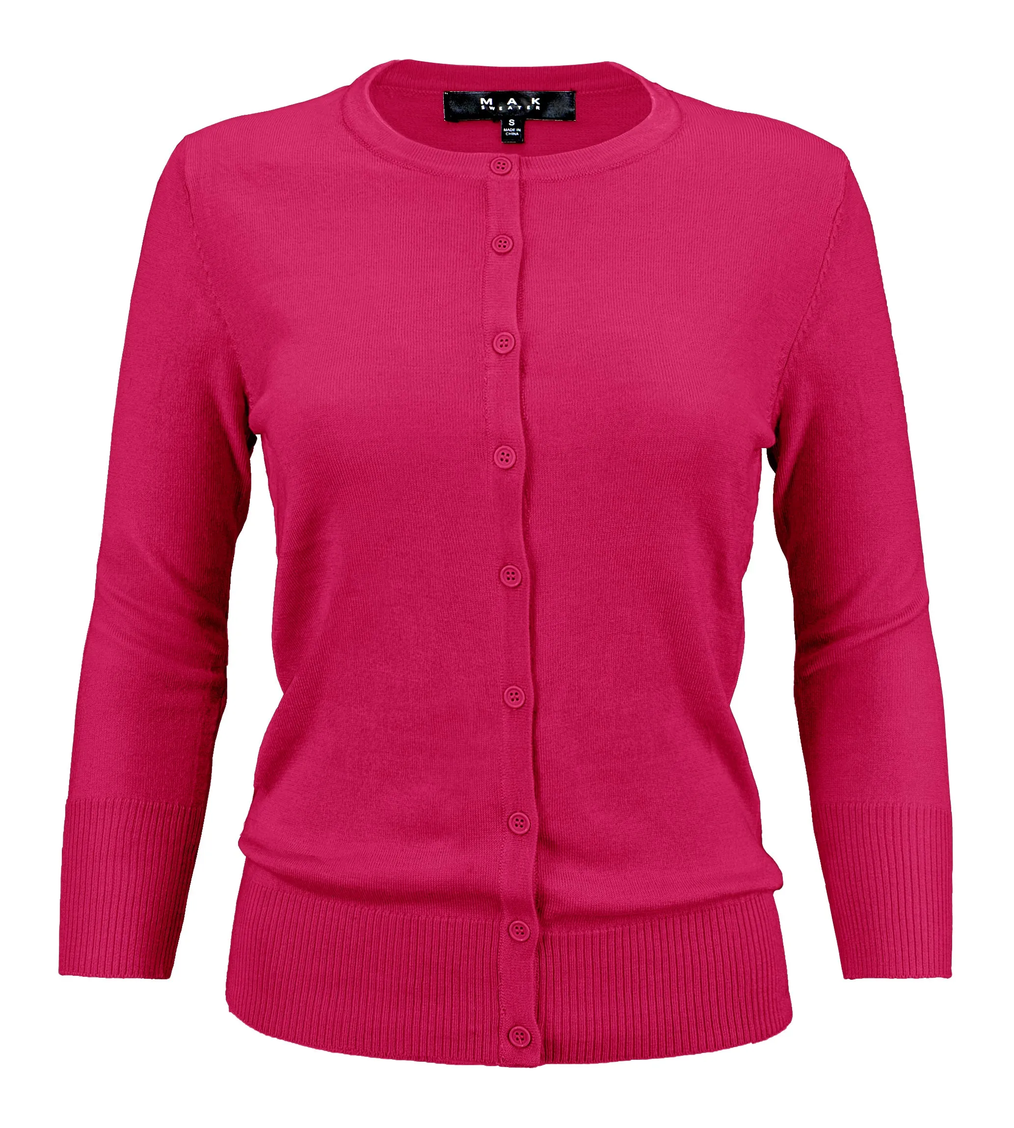 YEMAK Women's 3/4 Sleeve Crewneck Button Down Cardigan Sweater CO079 (S-L )Color Option (1 of 2)