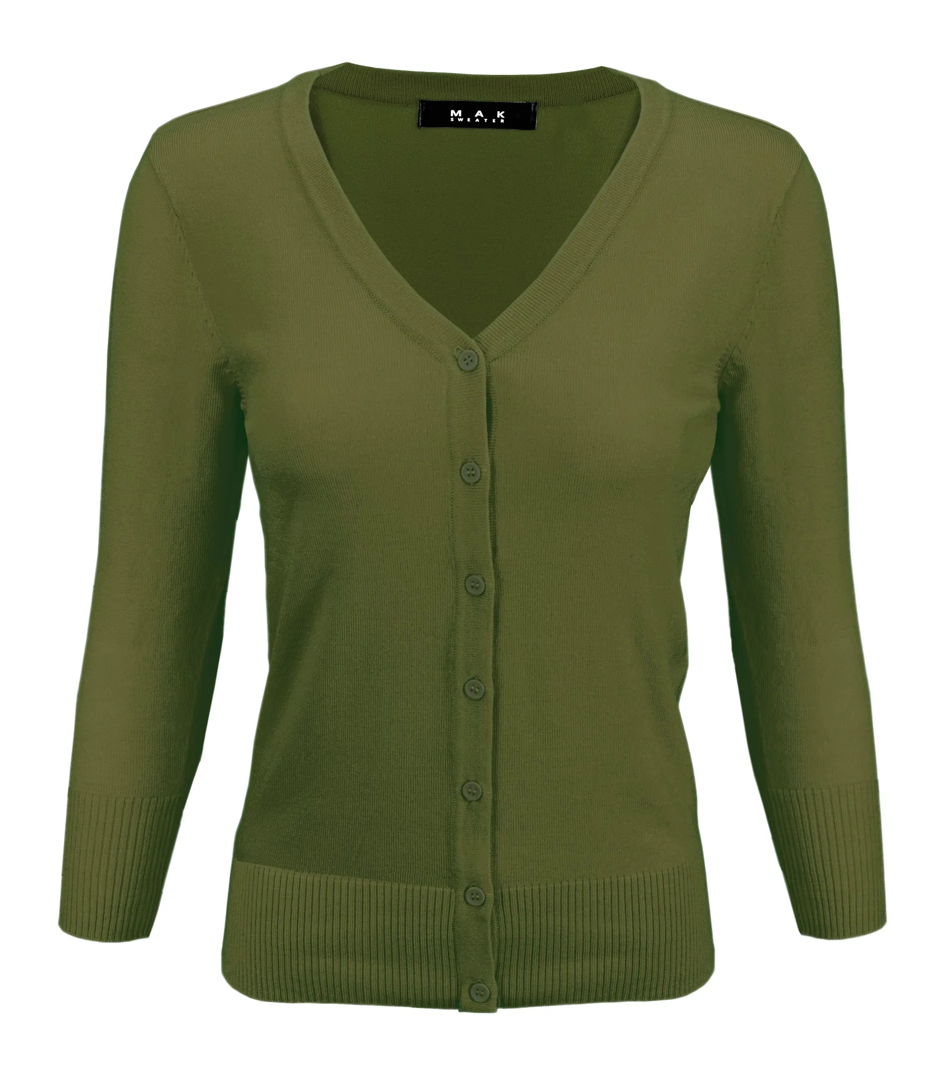 YEMAK Women's 3/4 Sleeve V-Neck Button Down Cardigan Sweater CO078 (S-L) Color Option (1 of 2)