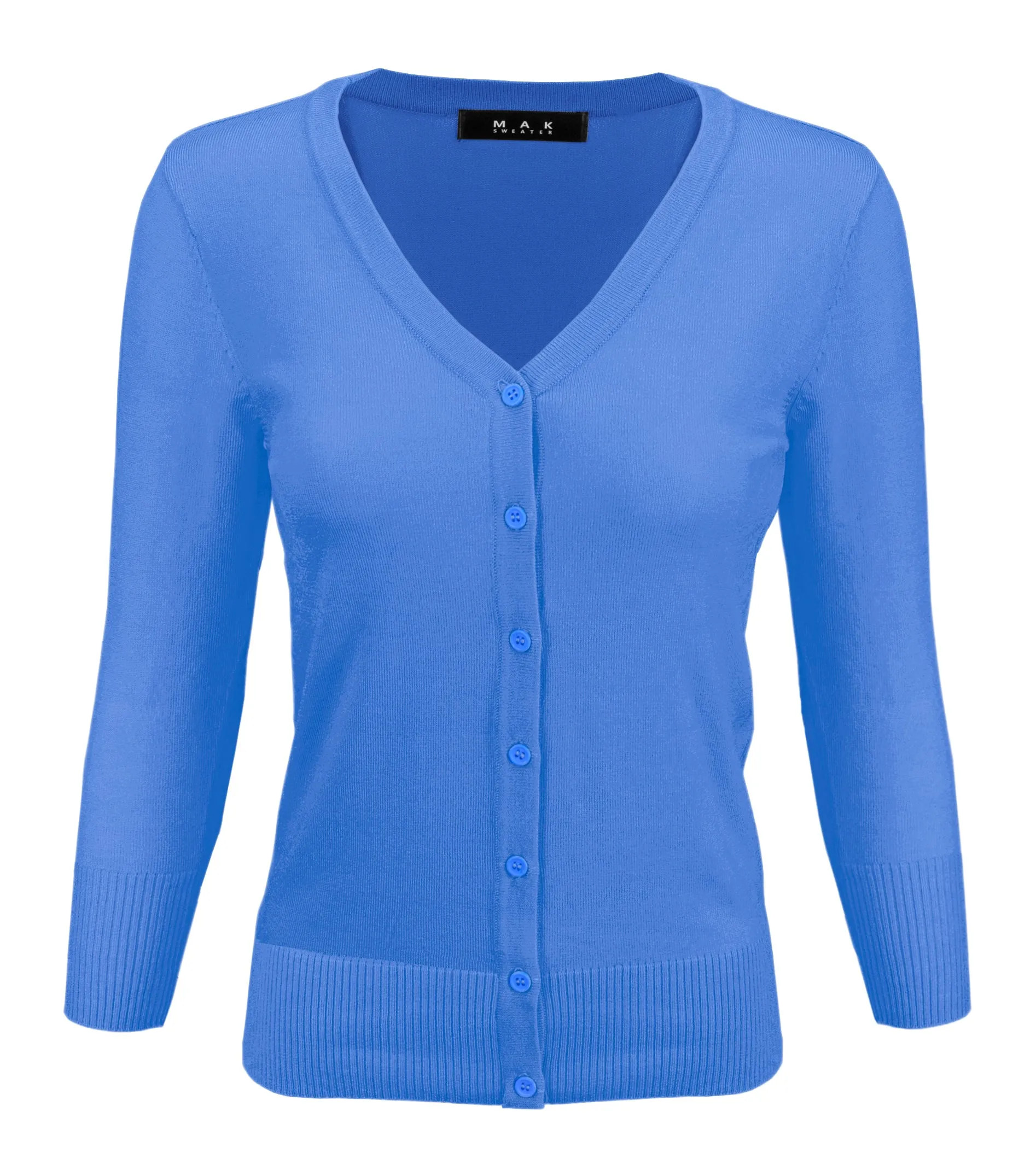 YEMAK Women's 3/4 Sleeve V-Neck Button Down Cardigan Sweater CO078 (S-L) Color Option (1 of 2)