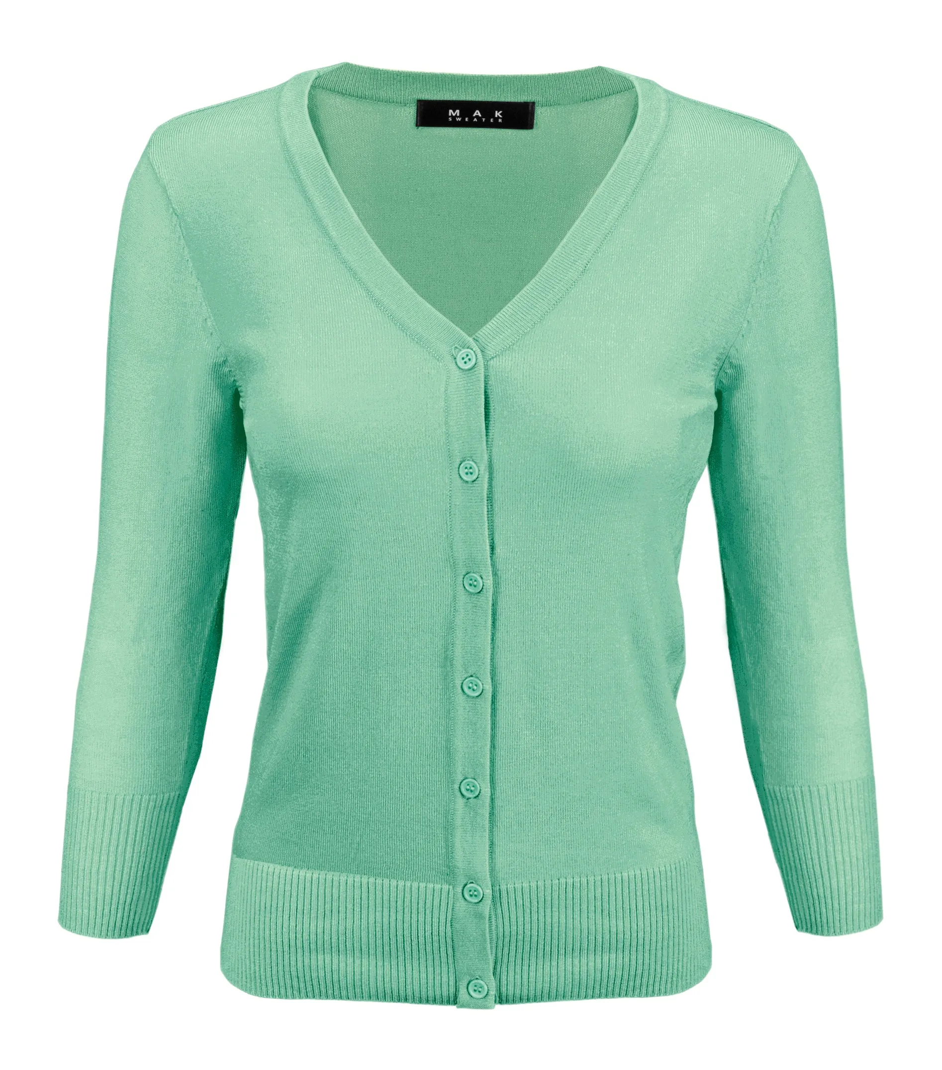 YEMAK Women's 3/4 Sleeve V-Neck Button Down Cardigan Sweater CO078 (S-L) Color Option (1 of 2)