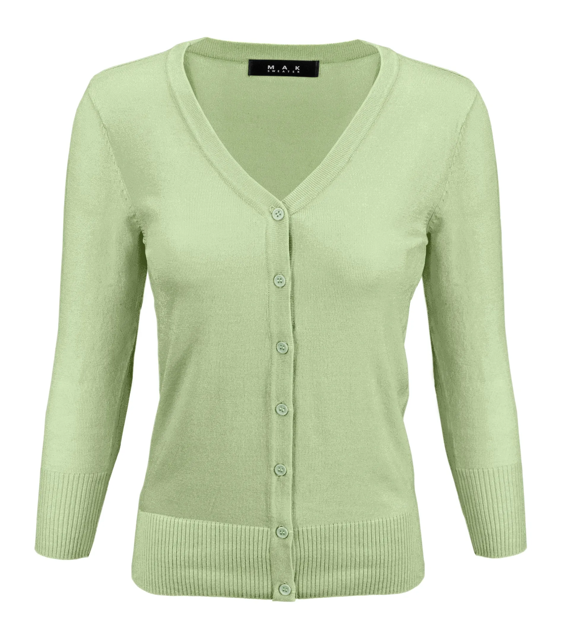 YEMAK Women's 3/4 Sleeve V-Neck Button Down Cardigan Sweater CO078 (S-L) Color Option (1 of 2)